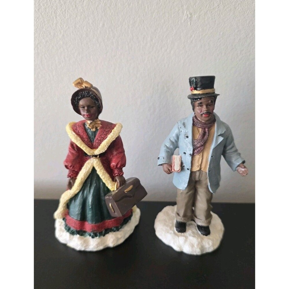 Mervyn's Christmas Village Figures African American Man Woman Doctor? 90's Black